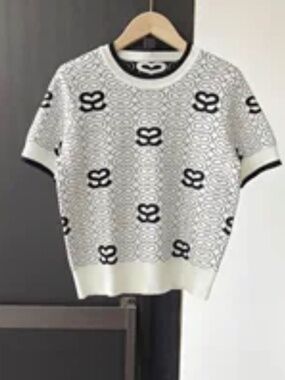 Sandro Black and White Double S Crewneck Short Sleeve Knit Sweater S NWOT